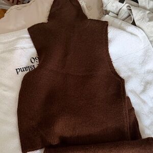 Topshop Brown Knit Sleeveless Hooded Sweater - Women